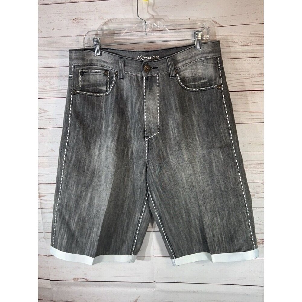KOMAN Shorts Mens Size 34 Stone wash gray Casual W/ Pockets embroidered stitch
